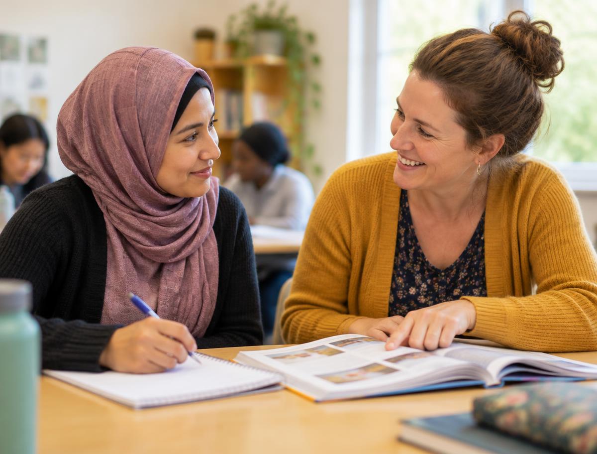 A newcomer learning English with a tutor